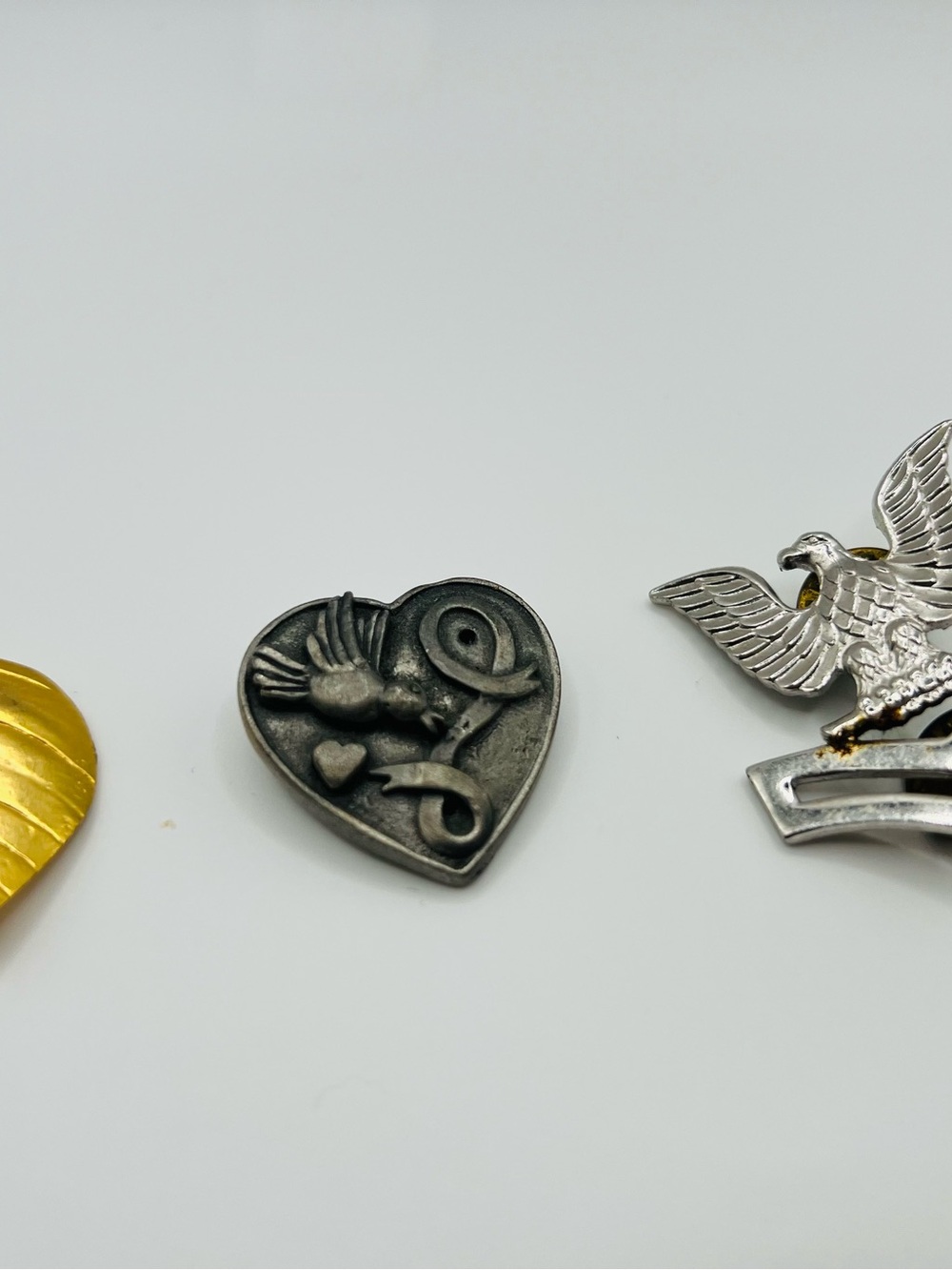 Heart Dove Metal Charm, Leaf & Eagle Pendant - Silver Tone 👀 pics (VISIBLE RUST)